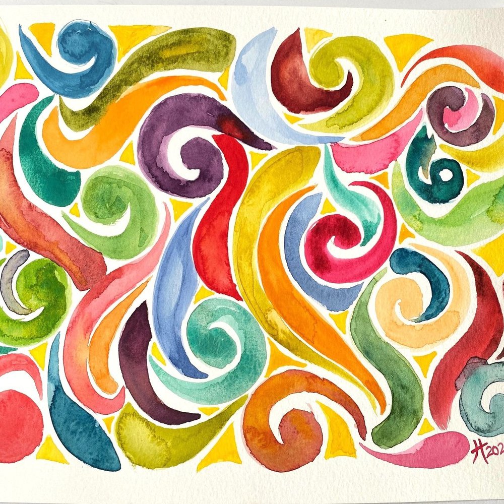 Color Play Original Colorful Abstract Swirls Art Watercolor Painting 11x14in